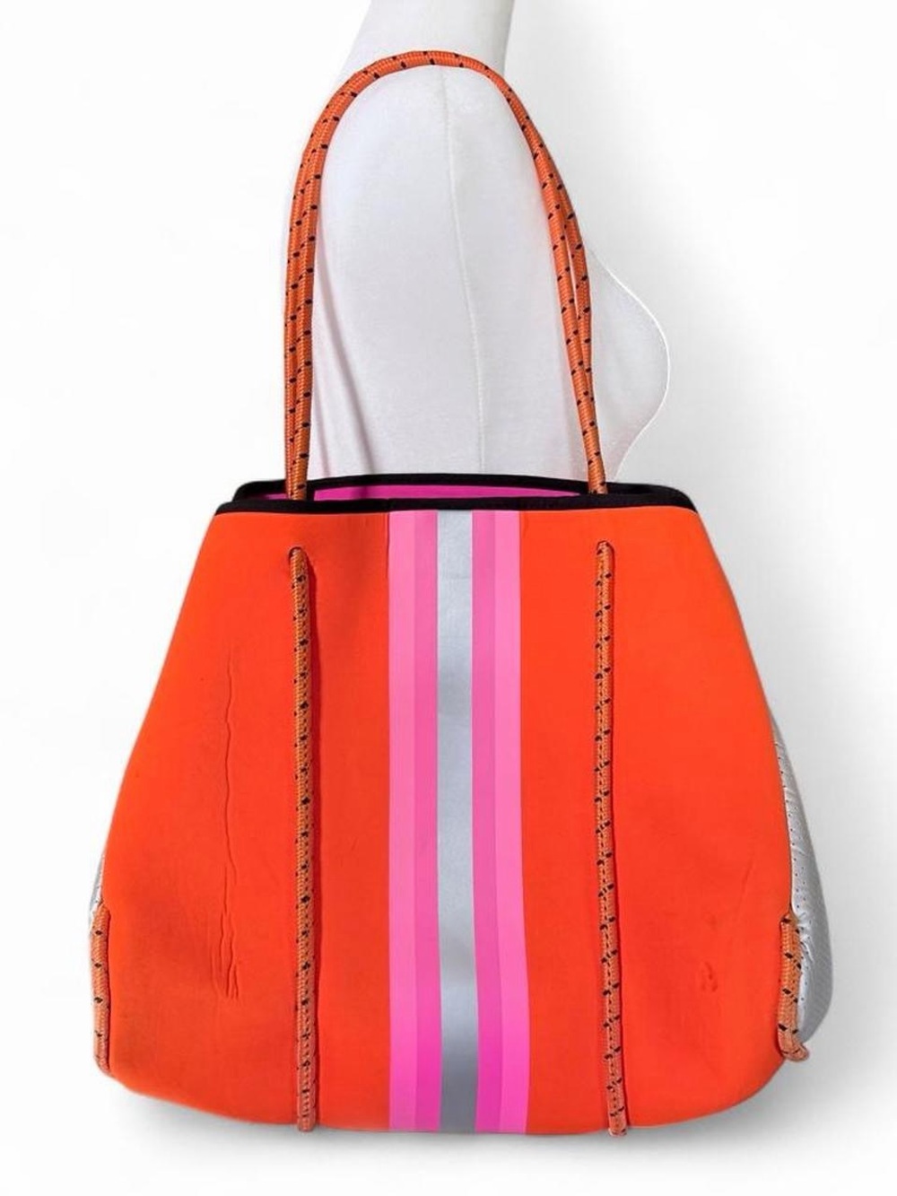 Orange Tote with Pink & Silver Stripe